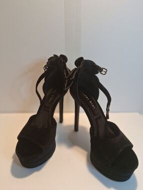 Gianni Bini Black Velvet Platform Ankle-Strap Heels